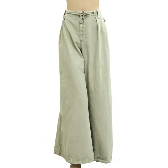 Free People Julien Wide-Leg Chino Trousers Pants Pleated Cotton XL NEW 282589 - Picture 5 of 9